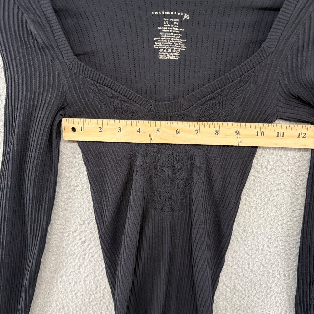 Free People Dynamic Duo Long Sleeve Ribbed Scoop Neck Top Black XS/S - Picture 7 of 13